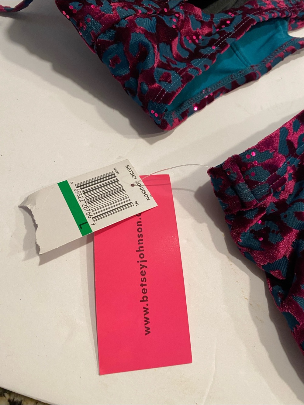 Women’s  Two-Piece Pink & Teal Leopard Print Swim Set Betsy  Johnso size large - Picture 2 of 3